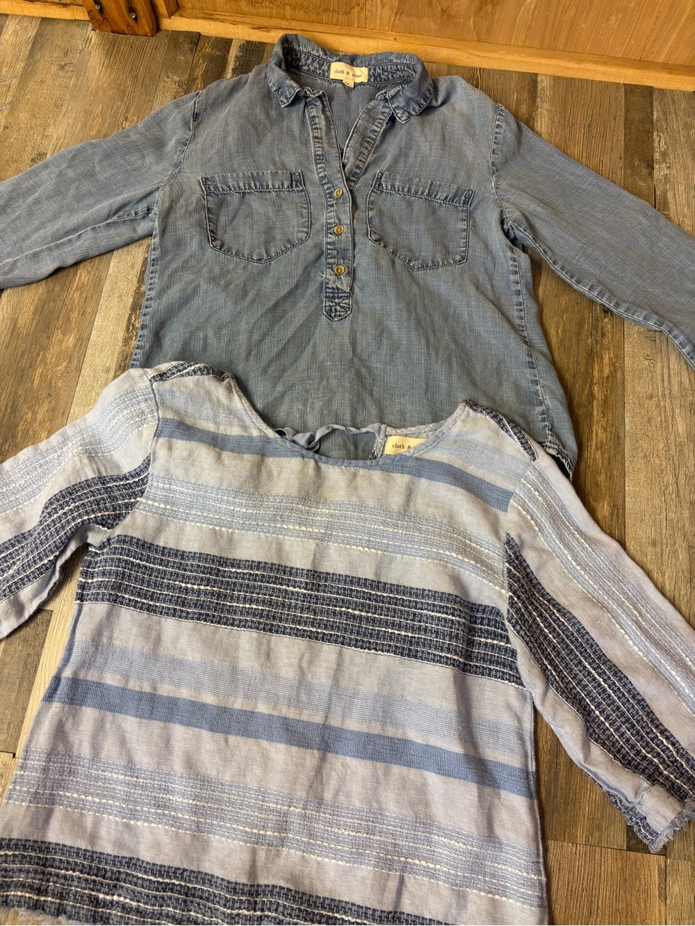 Cloth & Stone Bundle- Light Blue Button-Down & Striped Tunic Top | Small